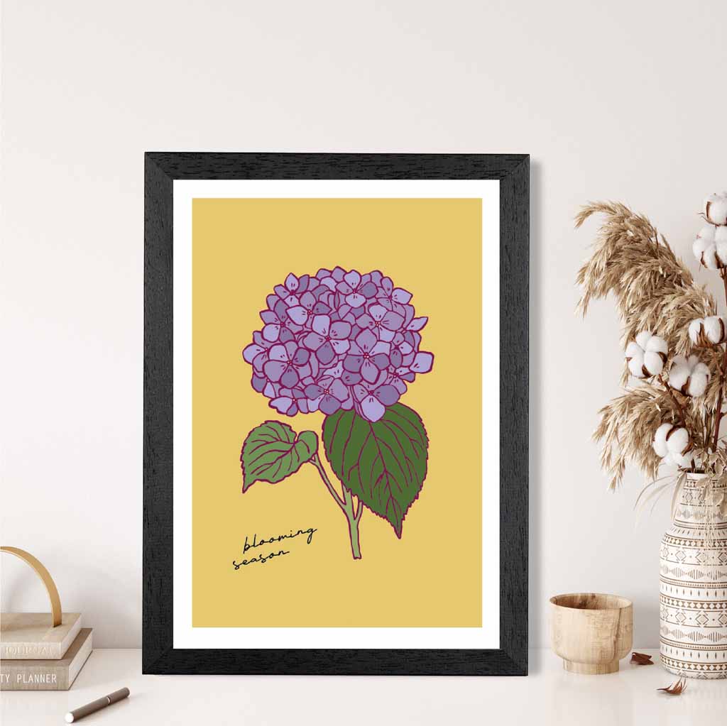 Vintage Floral Yellow, Purple Hydrangea Art Poster | Wall Art Plaza UK