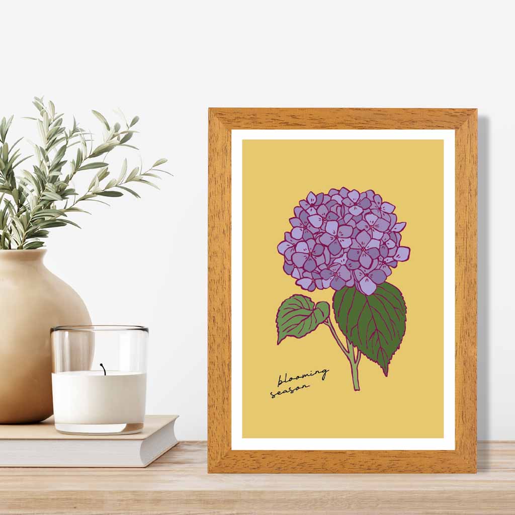 Vintage Floral Yellow, Purple Hydrangea Art Poster | Wall Art Plaza UK