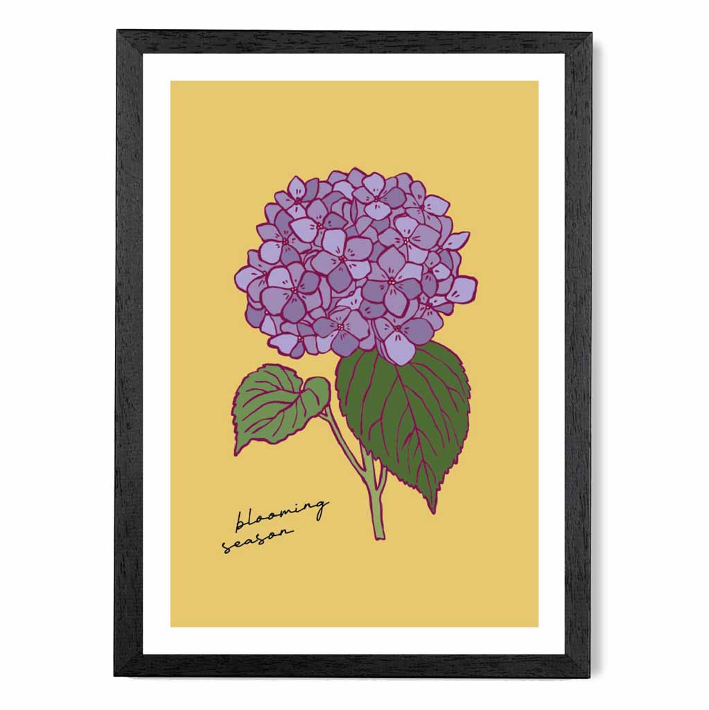 Vintage Floral Yellow, Purple Hydrangea Art Poster | Wall Art Plaza UK