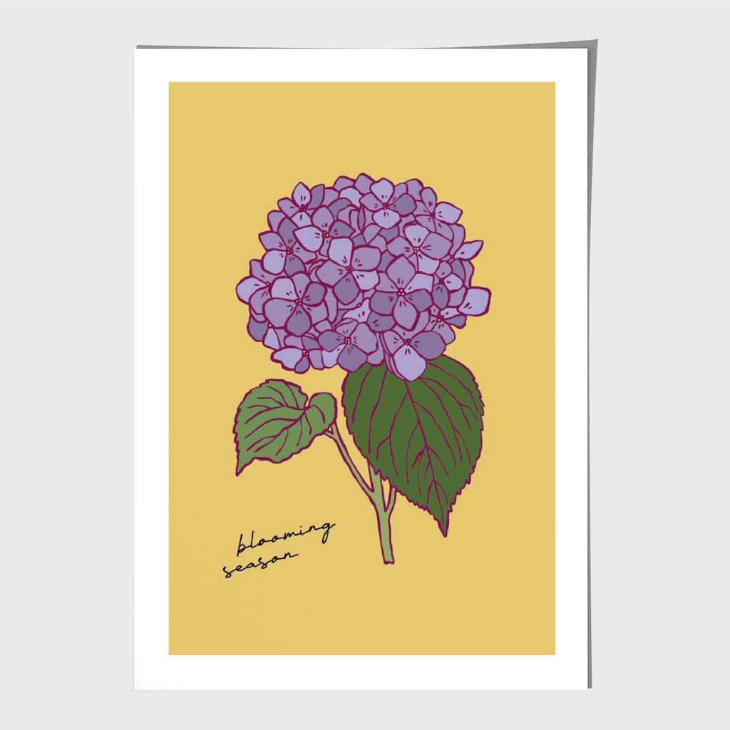 Vintage Floral Yellow, Purple Hydrangea Art Poster | Wall Art Plaza UK