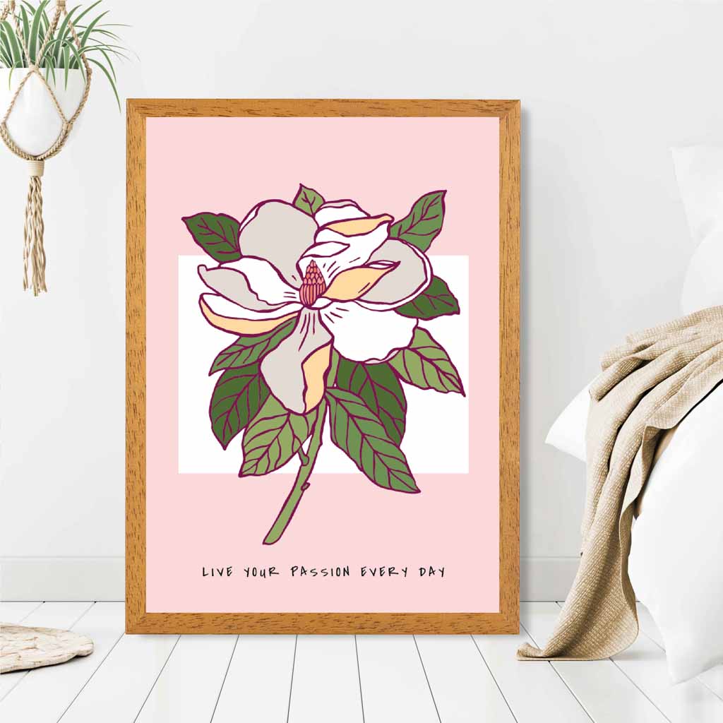 Boho Floral Pink, Green Passion Flower Quote Art Print | Wall Art Plaza UK