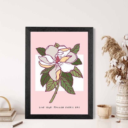 Boho Floral Pink, Green Passion Flower Quote Art Print | Wall Art Plaza UK