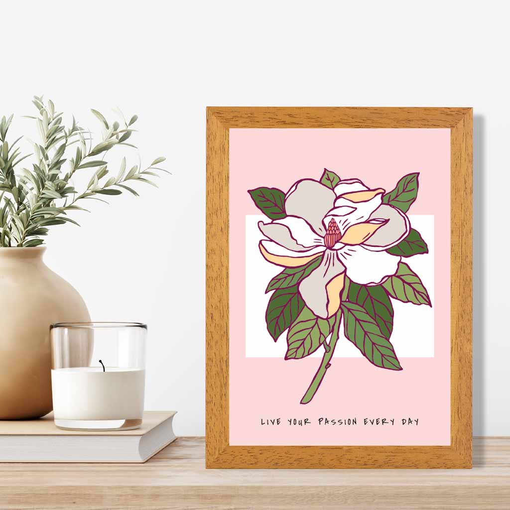 Boho Floral Pink, Green Passion Flower Quote Art Print | Wall Art Plaza UK