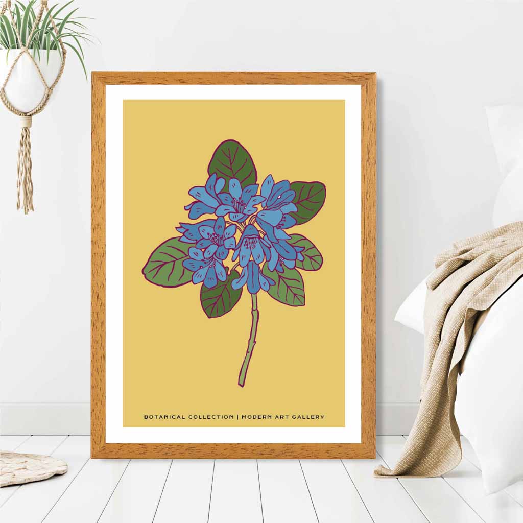 Boho Floral Yellow, Blue Spoon Flower Art Print | Wall Art Plaza UK