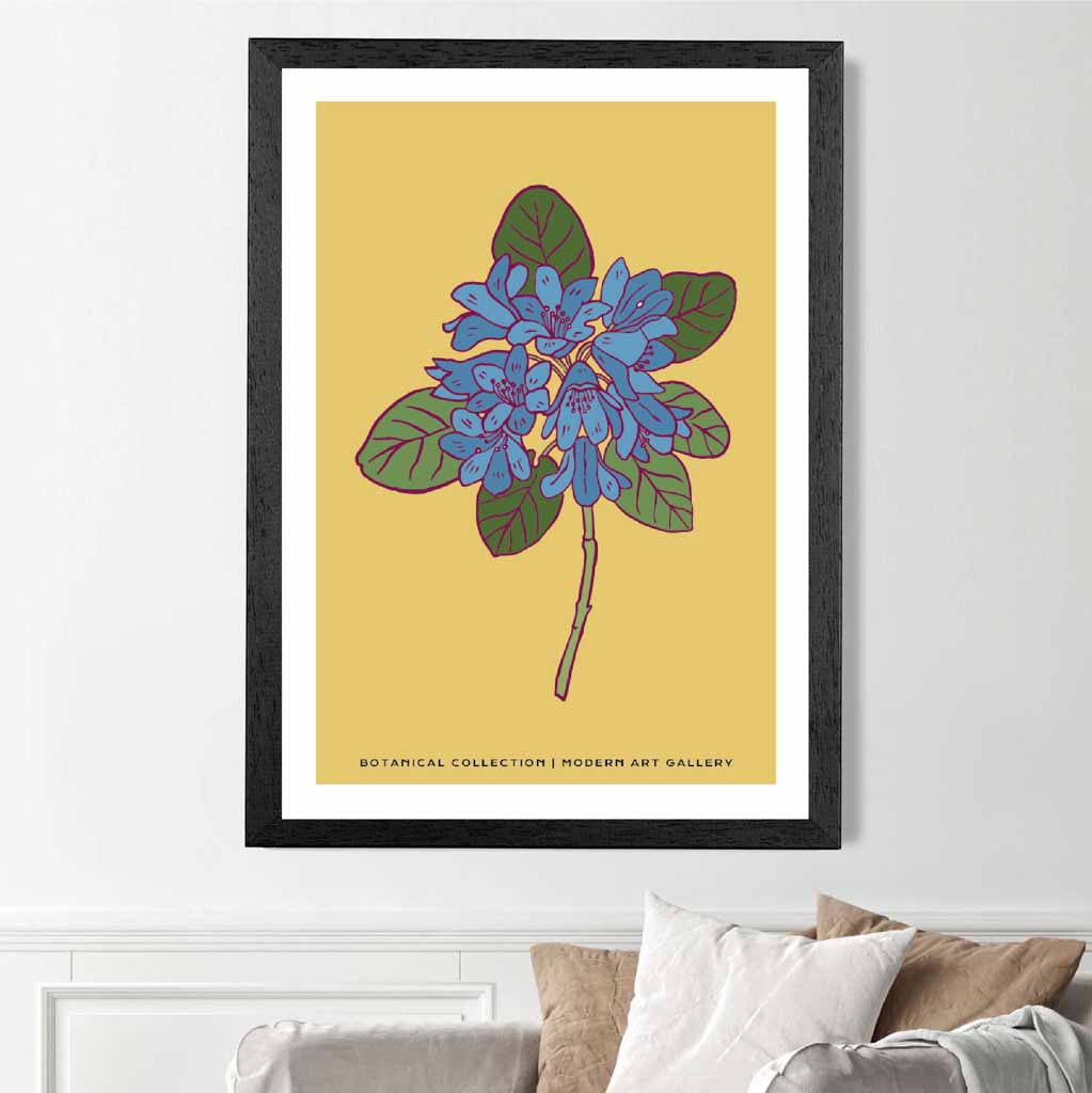 Boho Floral Yellow, Blue Spoon Flower Art Print | Wall Art Plaza UK