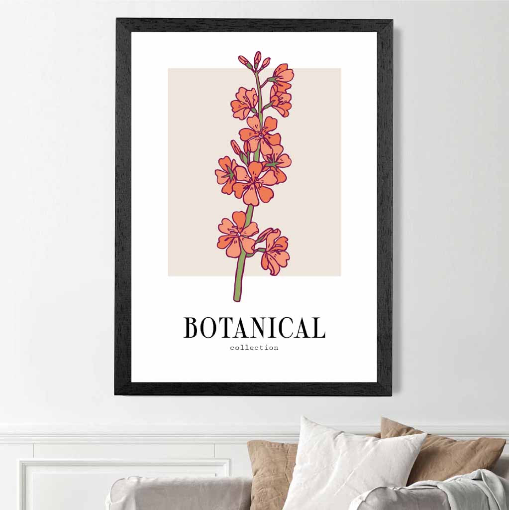 Modern Floral Beige, Orange Cherry Blossom Art Print | Wall Art Plaza UK