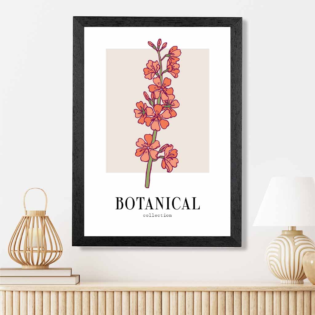 Modern Floral Beige, Orange Cherry Blossom Art Print | Wall Art Plaza UK