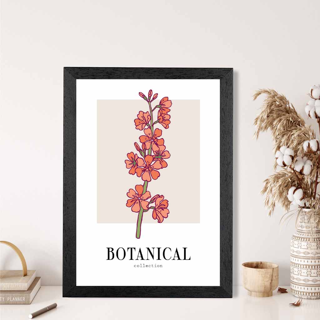 Modern Floral Beige, Orange Cherry Blossom Art Print | Wall Art Plaza UK