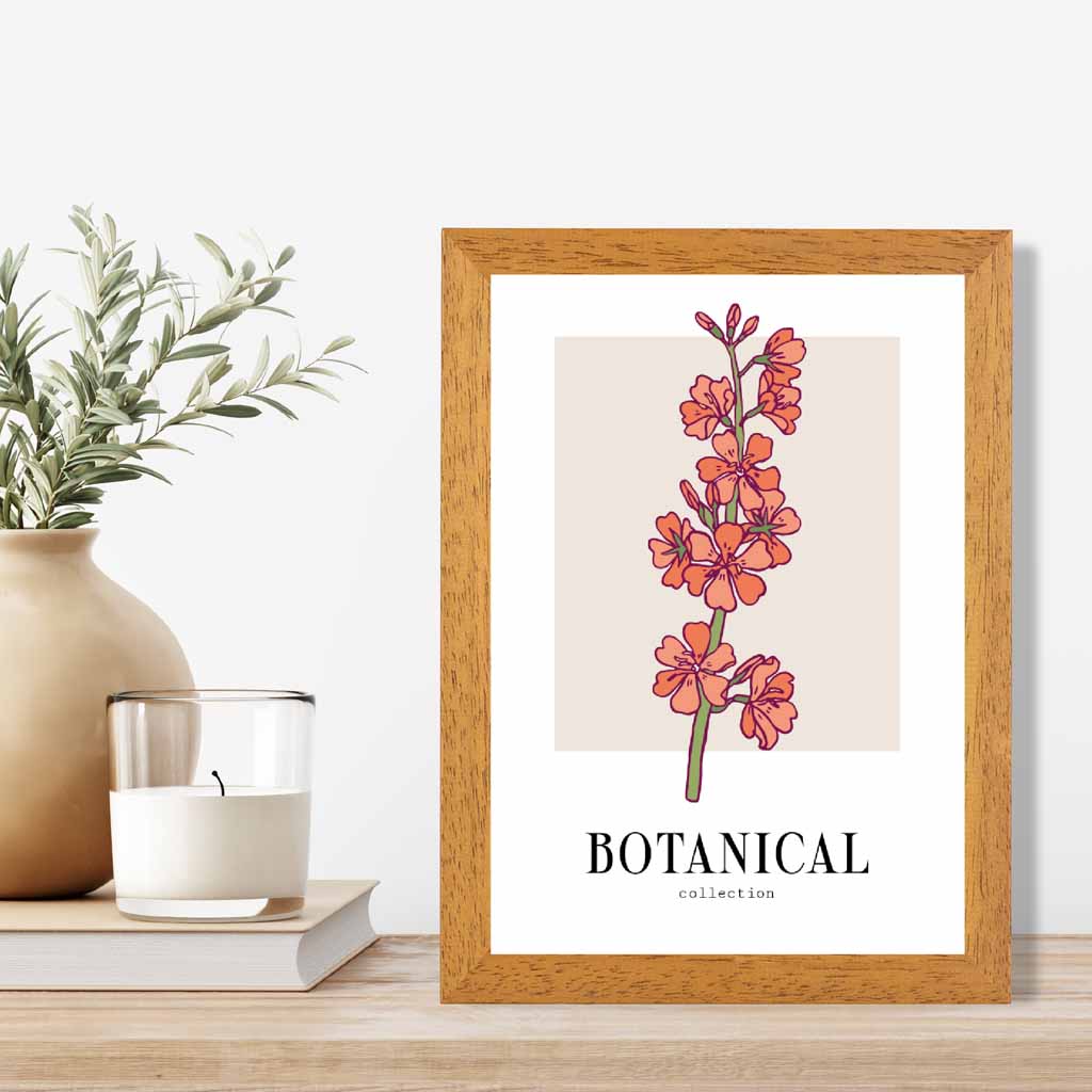 Modern Floral Beige, Orange Cherry Blossom Art Print | Wall Art Plaza UK