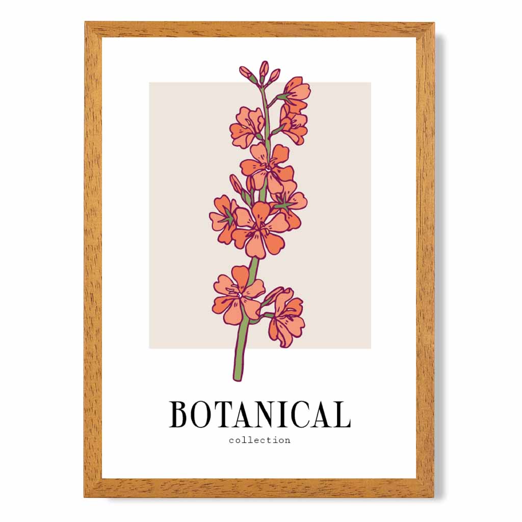 Modern Floral Beige, Orange Cherry Blossom Art Print | Wall Art Plaza UK