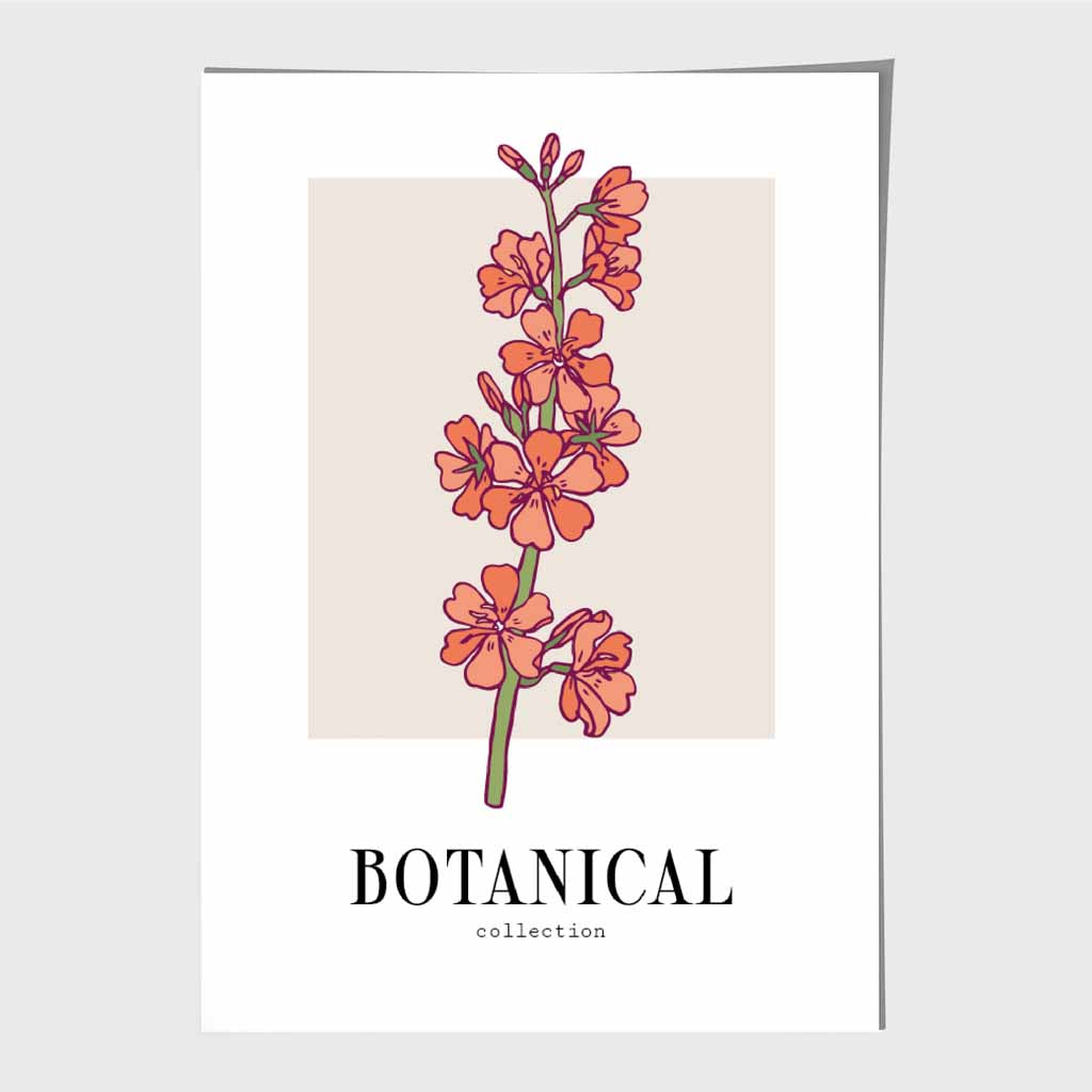 Modern Floral Beige, Orange Cherry Blossom Art Print | Wall Art Plaza UK