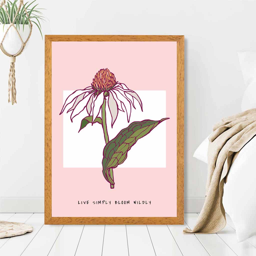 Boho Floral Pink, Green Echinacea Flower Quote Art Poster | Wall Art Plaza UK