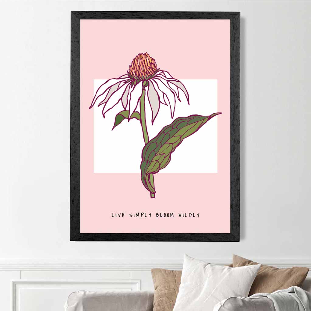 Boho Floral Pink, Green Echinacea Flower Quote Art Poster | Wall Art Plaza UK