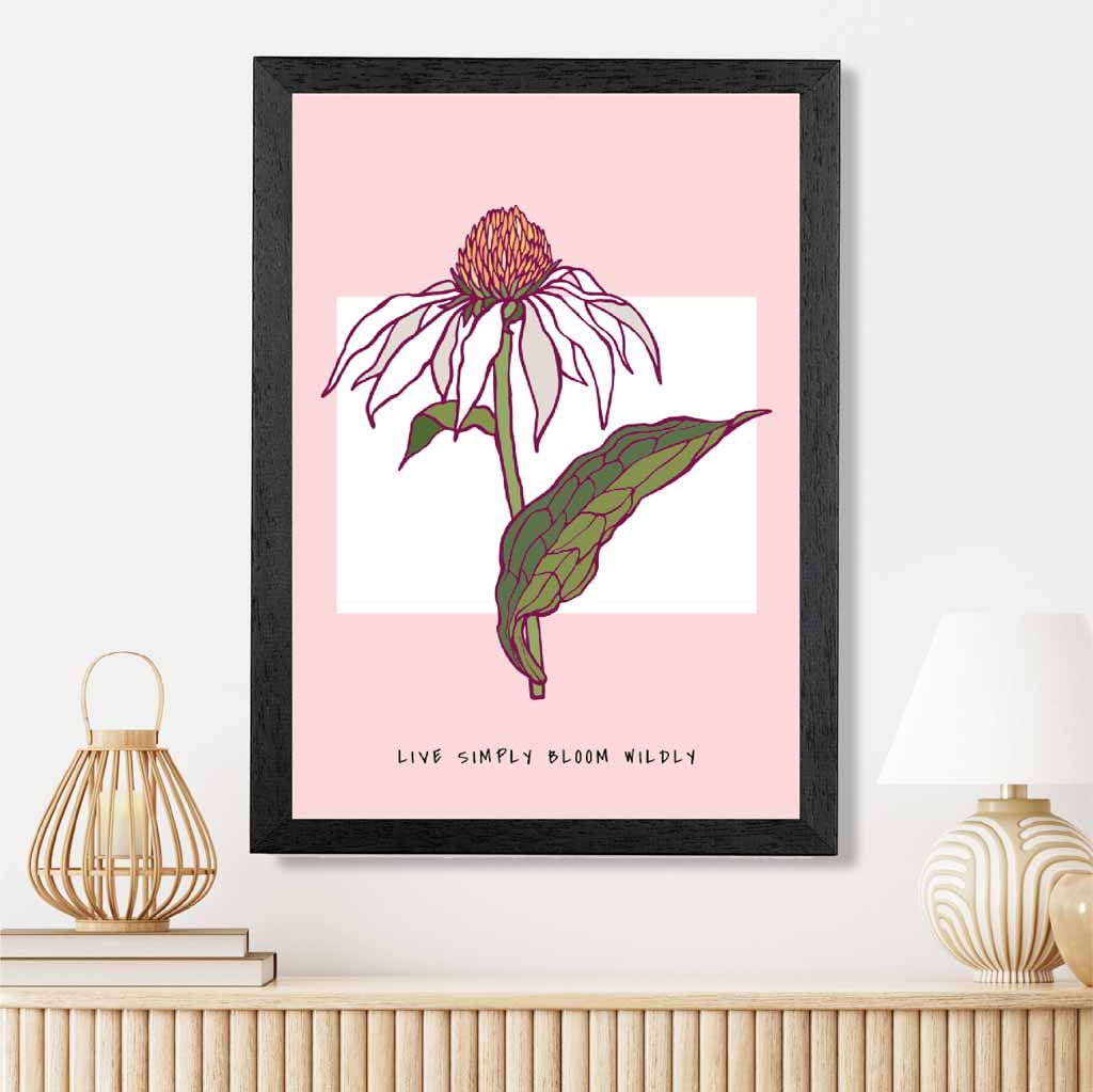 Boho Floral Pink, Green Echinacea Flower Quote Art Poster | Wall Art Plaza UK