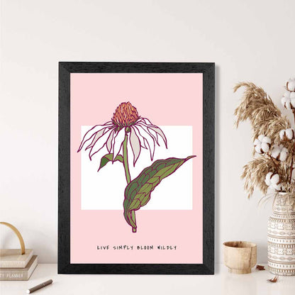 Boho Floral Pink, Green Echinacea Flower Quote Art Poster | Wall Art Plaza UK