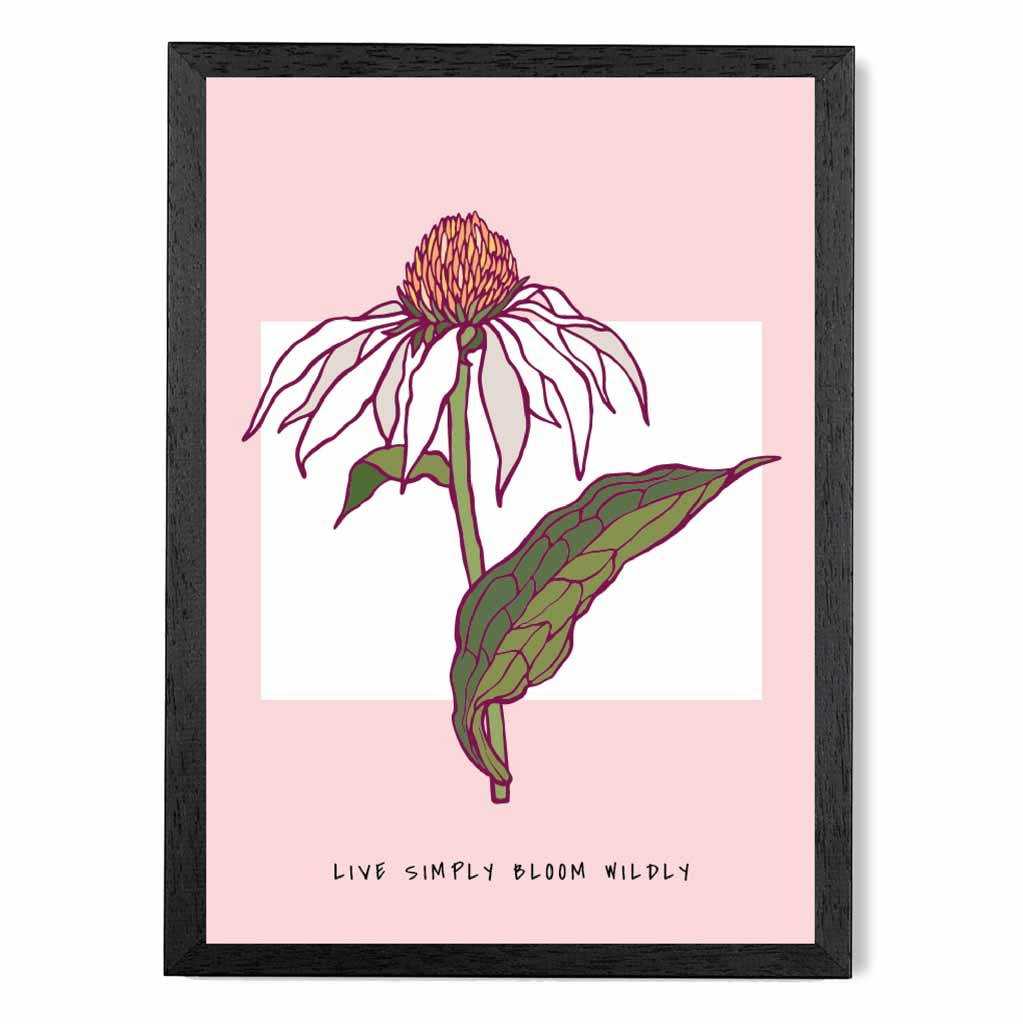 Boho Floral Pink, Green Echinacea Flower Quote Art Poster | Wall Art Plaza UK