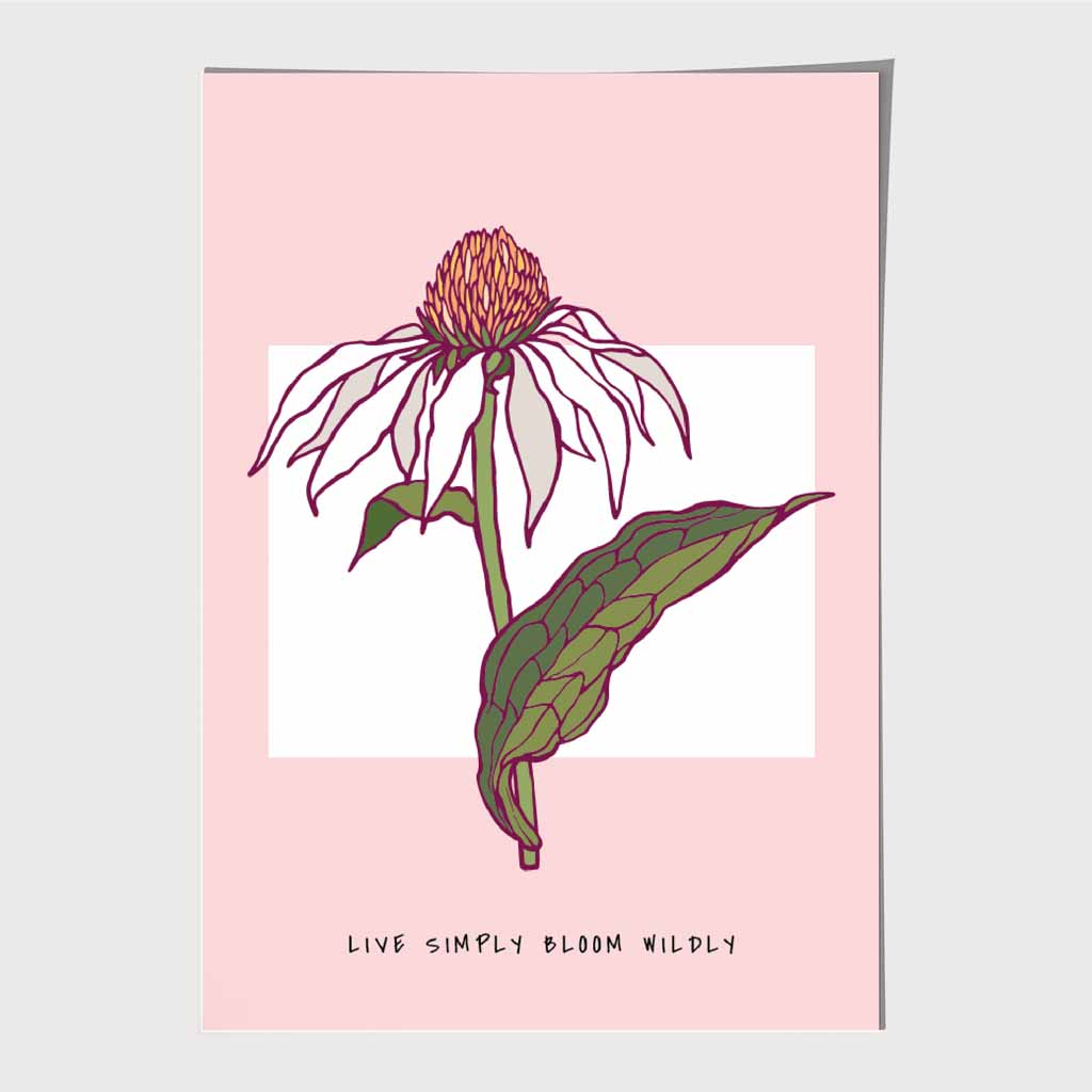 Boho Floral Pink, Green Echinacea Flower Quote Art Poster | Wall Art Plaza UK