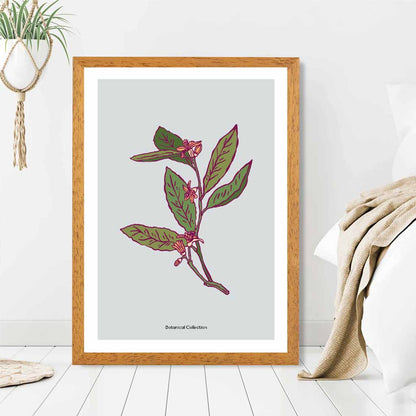 Vintage Floral Grey, Green Pink Petals Art Poster | Wall Art Plaza UK