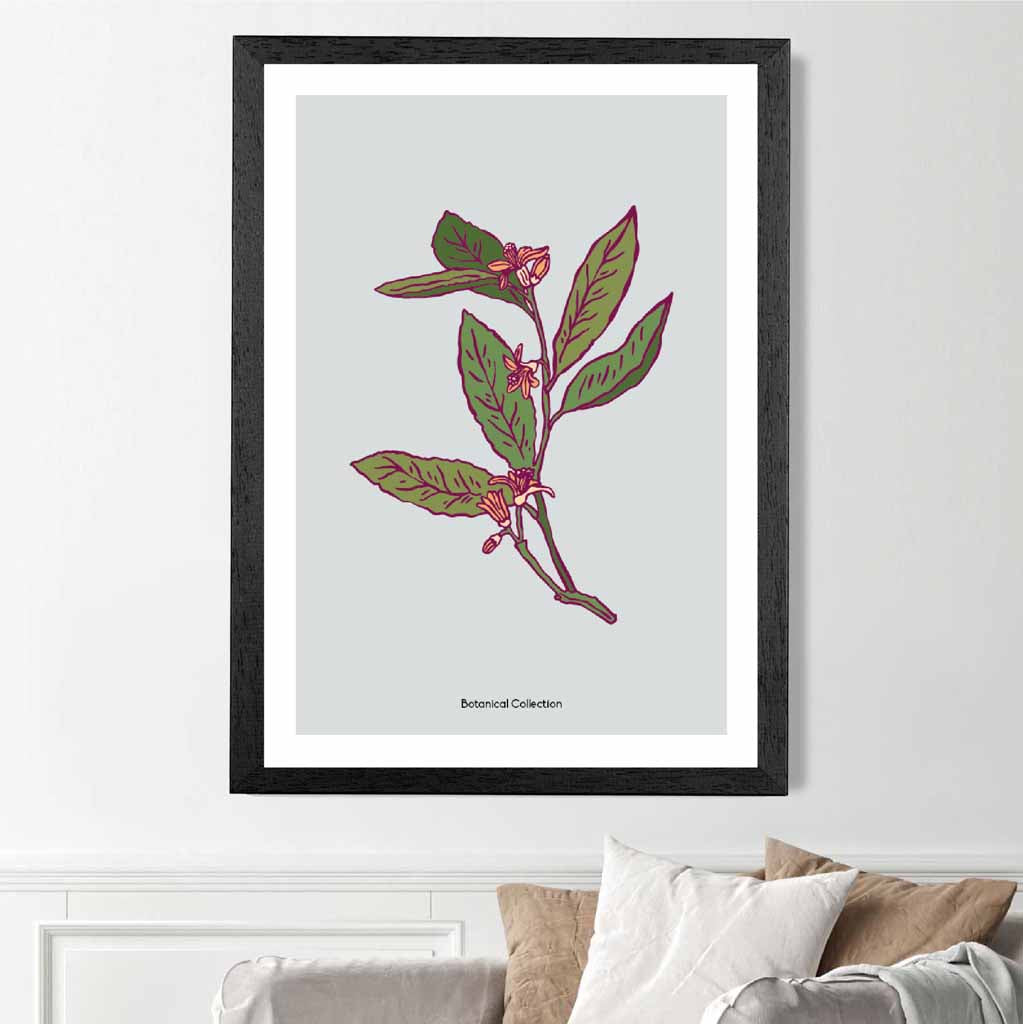 Vintage Floral Grey, Green Pink Petals Art Poster | Wall Art Plaza UK