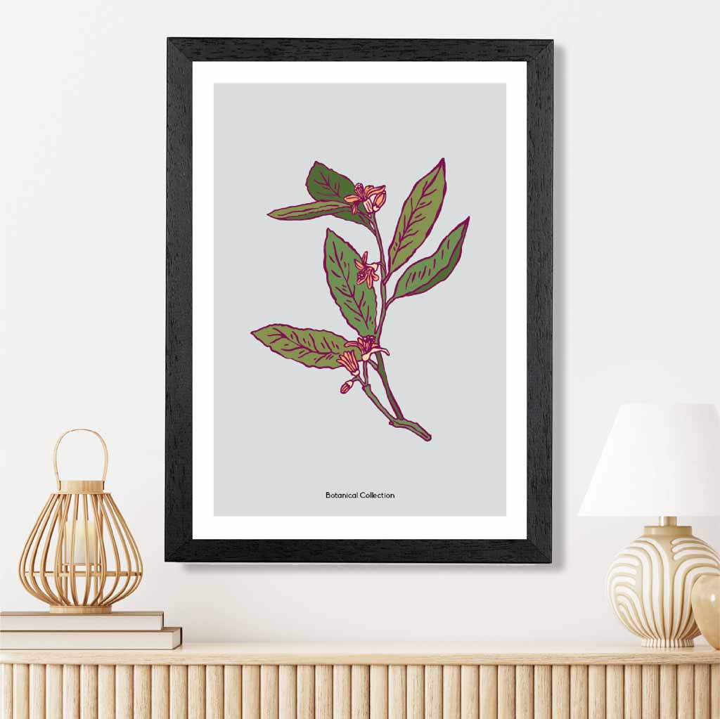 Vintage Floral Grey, Green Pink Petals Art Poster | Wall Art Plaza UK