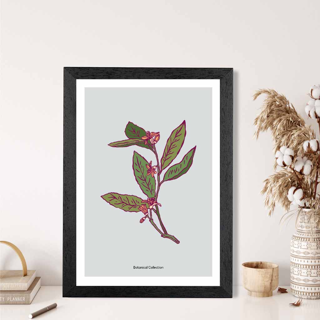 Vintage Floral Grey, Green Pink Petals Art Poster | Wall Art Plaza UK