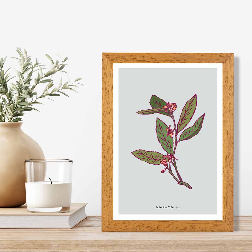 Vintage Floral Grey, Green Pink Petals Art Poster | Wall Art Plaza UK