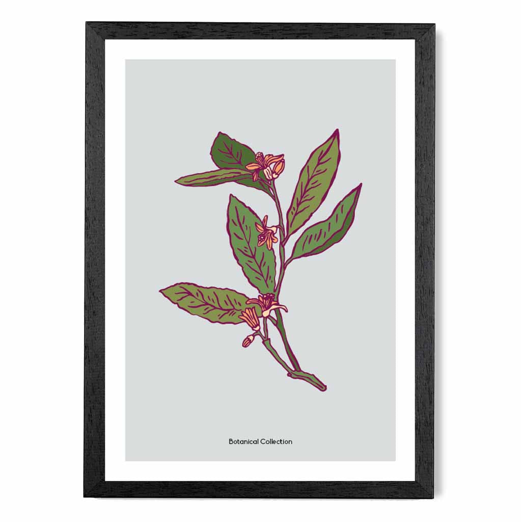 Vintage Floral Grey, Green Pink Petals Art Poster | Wall Art Plaza UK