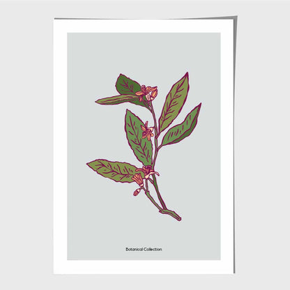 Vintage Floral Grey, Green Pink Petals Art Poster | Wall Art Plaza UK