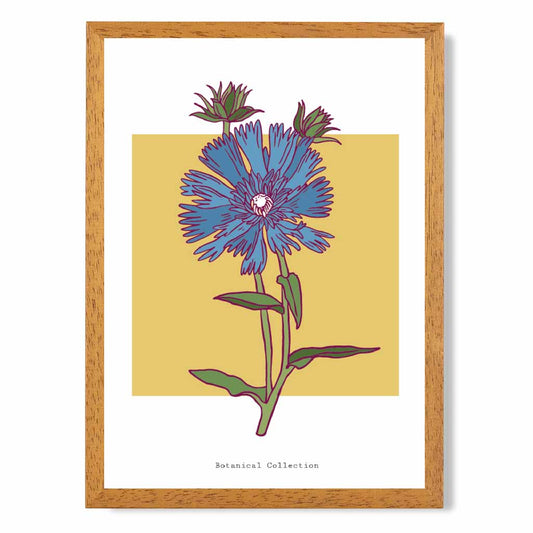 Vintage Floral Yellow, Blue Cornflower Art Print | Wall Art Plaza UK