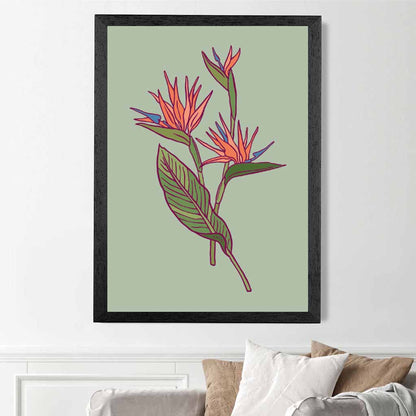 Vintage Floral Green, Orange Paradise Flower Art Print | Wall Art Plaza UK