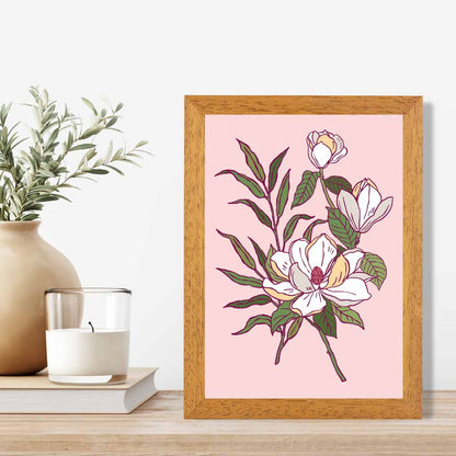 Vintage Floral Pink, Green Magnolia Art Print | Wall Art Plaza UK