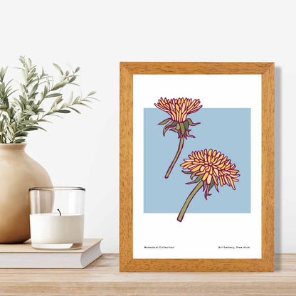 Modern Floral Blue, Yellow Dandelion Art Print | Wall Art Plaza UK