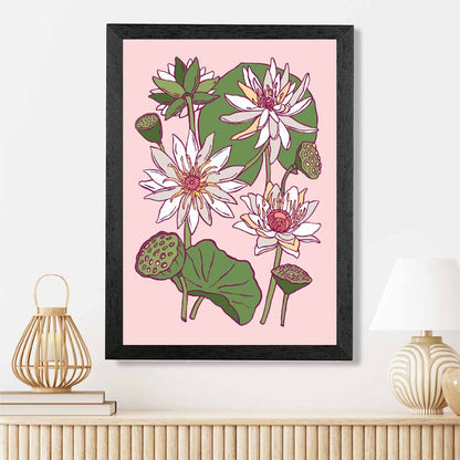 Vintage Floral Beige, Green Water Lillies Art Poster | Wall Art Plaza UK