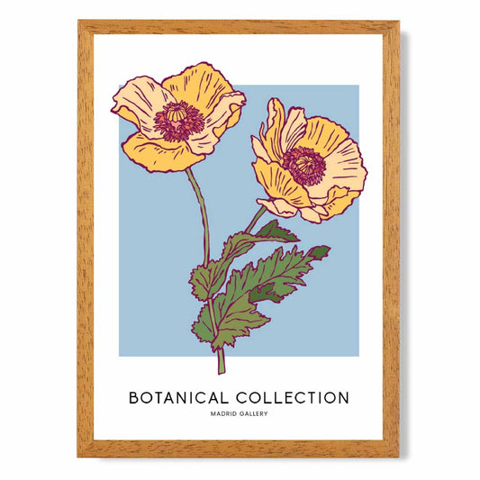 Boho Floral Blue, Yellow Madrid Poppy Art Poster | Wall Art Plaza UK