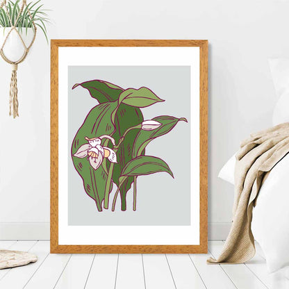 Vintage Floral Grey, Green Snowdrop Art Poster | Wall Art Plaza UK