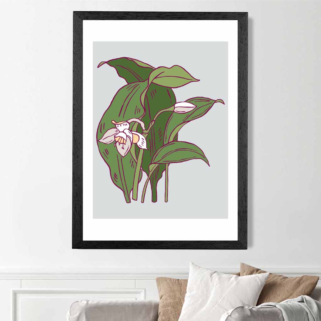 Vintage Floral Grey, Green Snowdrop Art Poster | Wall Art Plaza UK