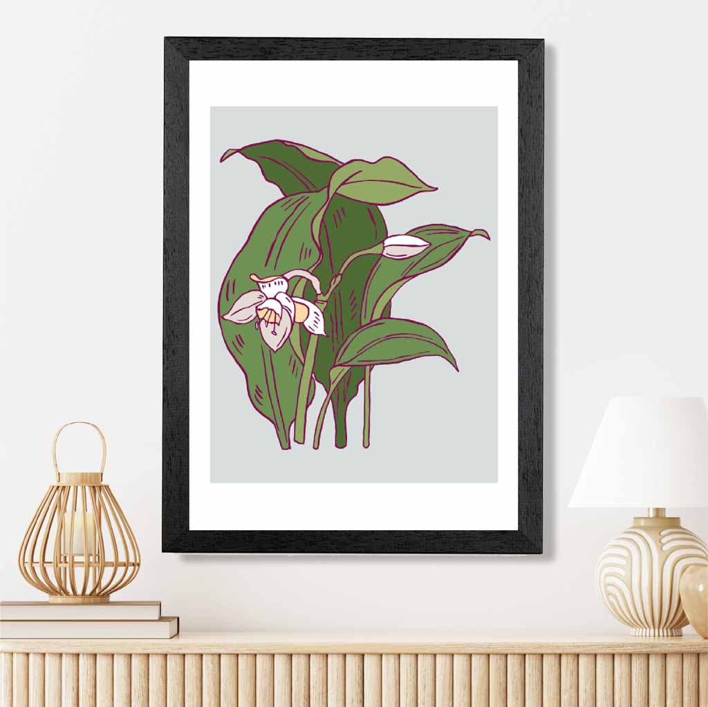 Vintage Floral Grey, Green Snowdrop Art Poster | Wall Art Plaza UK