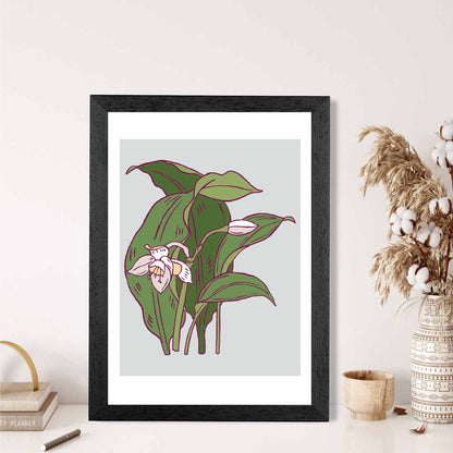 Vintage Floral Grey, Green Snowdrop Art Poster | Wall Art Plaza UK