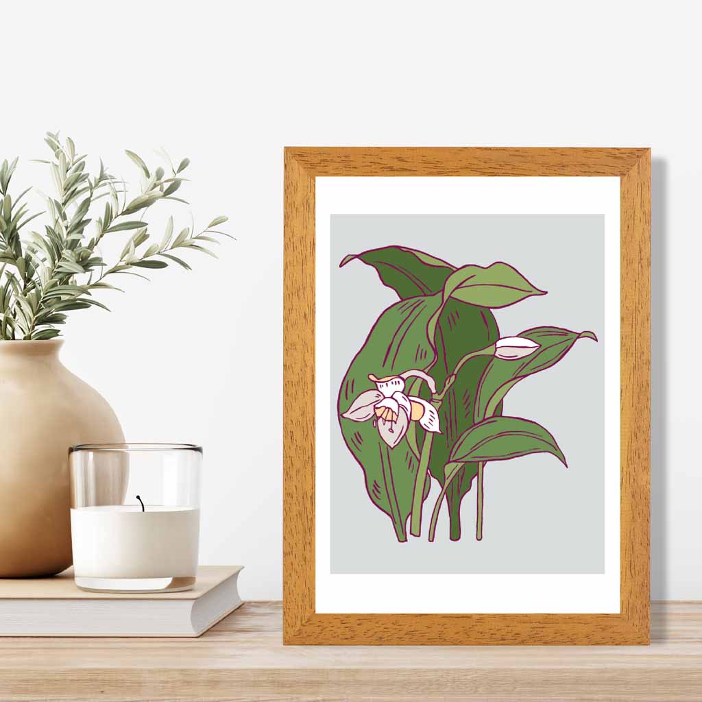 Vintage Floral Grey, Green Snowdrop Art Poster | Wall Art Plaza UK