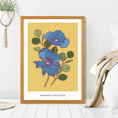 Vintage Floral Yellow, Blue Bell Poppy Art Print | Wall Art Plaza UK