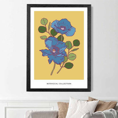 Vintage Floral Yellow, Blue Bell Poppy Art Print | Wall Art Plaza UK