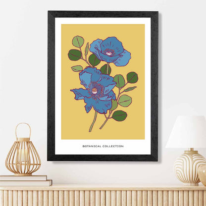 Vintage Floral Yellow, Blue Bell Poppy Art Print | Wall Art Plaza UK