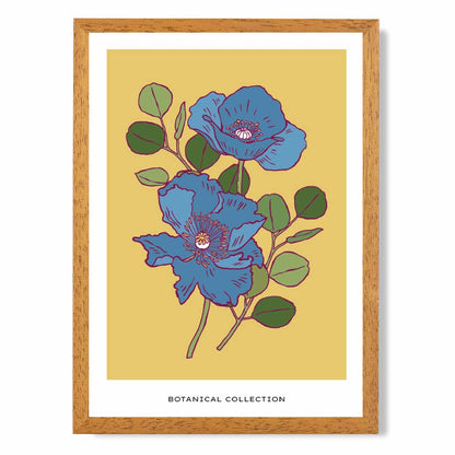 Vintage Floral Yellow, Blue Bell Poppy Art Print | Wall Art Plaza UK