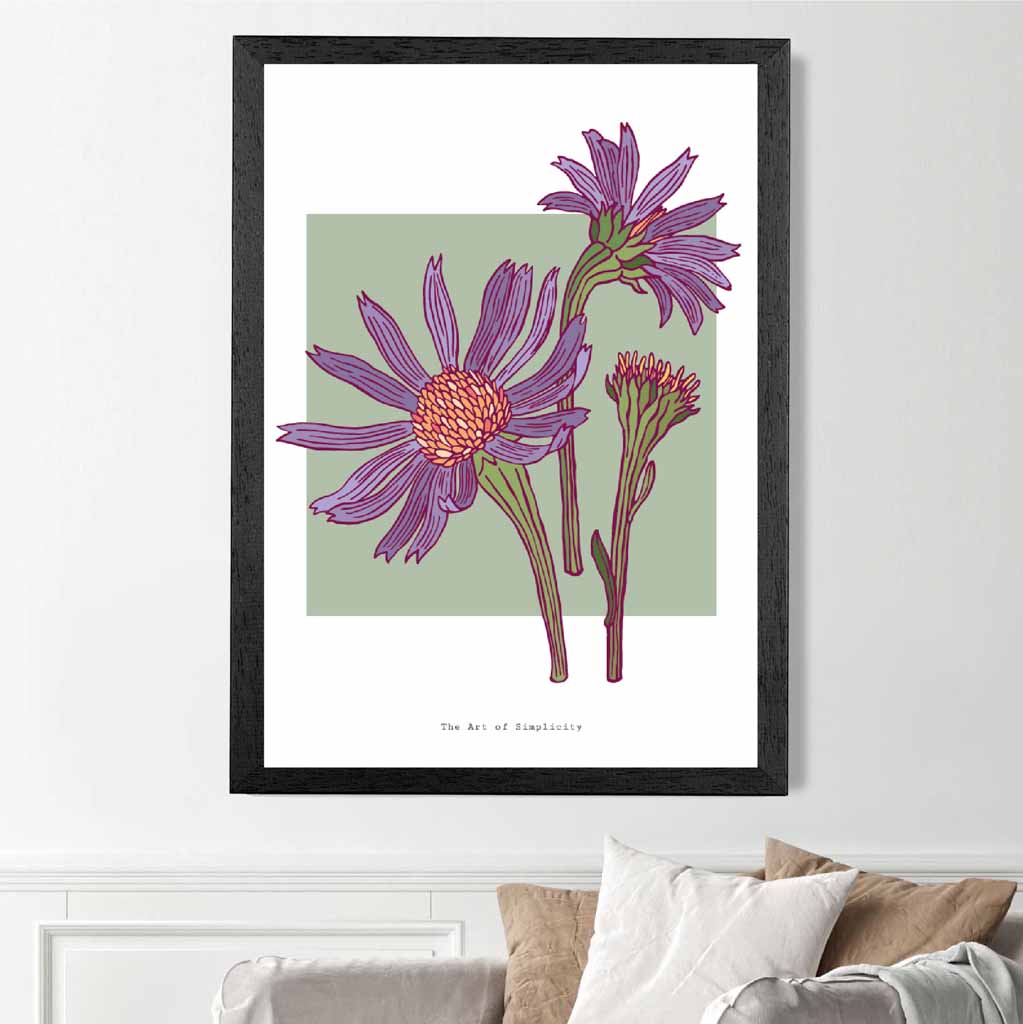 Minimal Green, Purple Harmony Flower Art Print | Wall Art Plaza UK