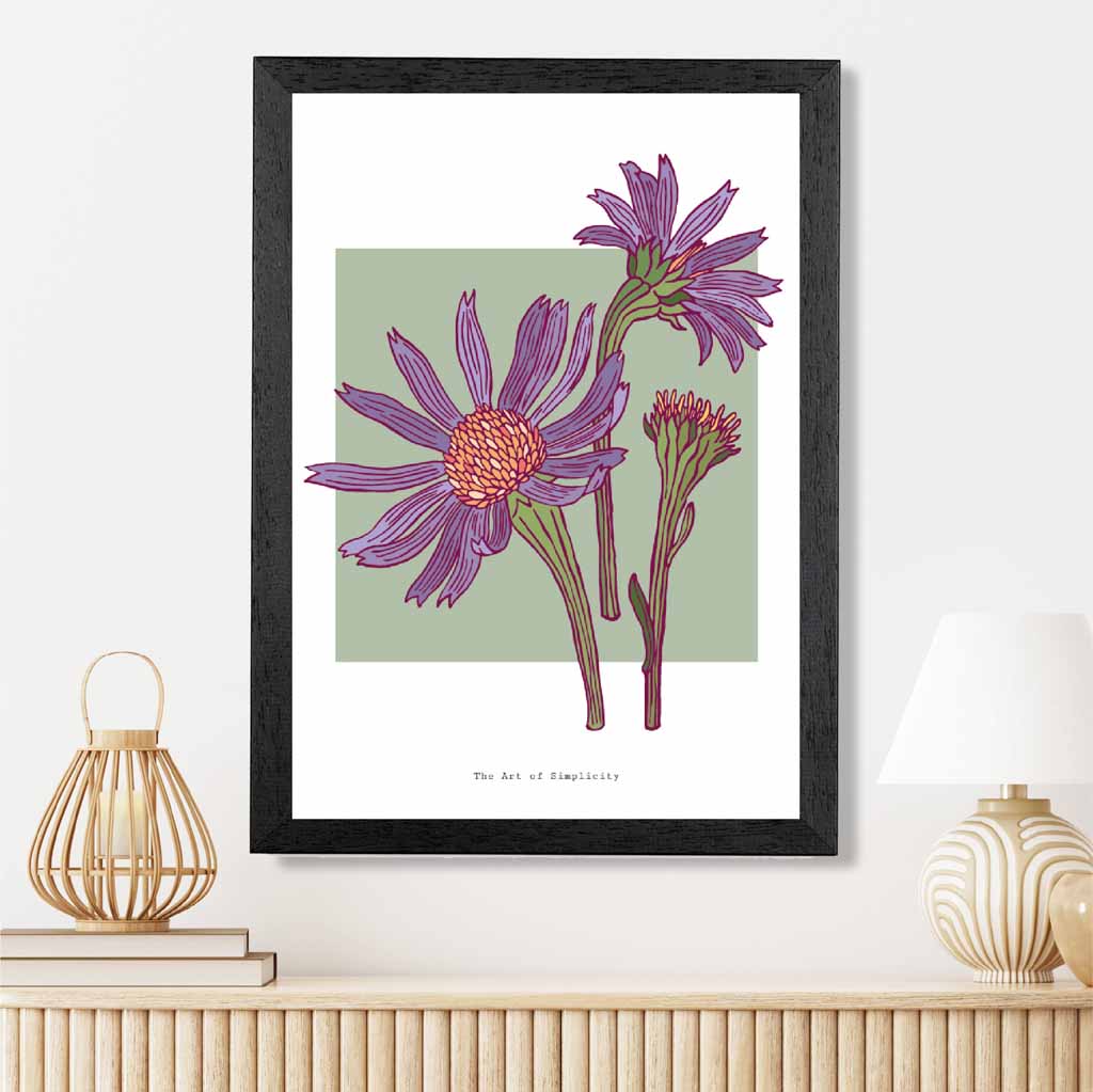 Minimal Green, Purple Harmony Flower Art Print | Wall Art Plaza UK