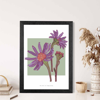 Minimal Green, Purple Harmony Flower Art Print | Wall Art Plaza UK