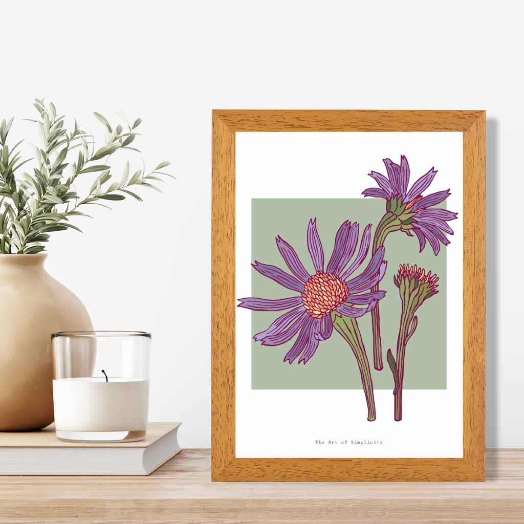 Minimal Green, Purple Harmony Flower Art Print | Wall Art Plaza UK