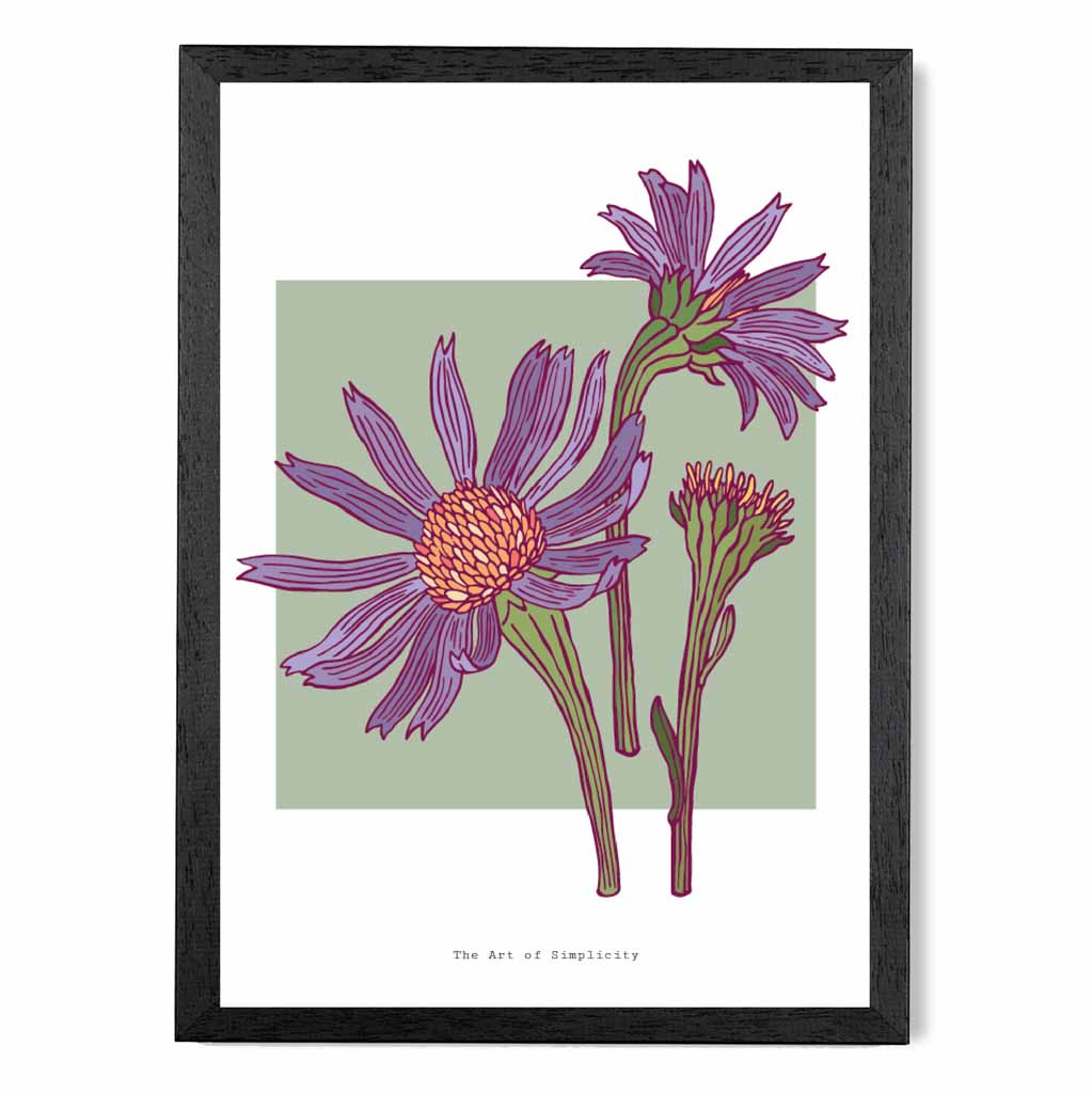 Minimal Green, Purple Harmony Flower Art Print | Wall Art Plaza UK