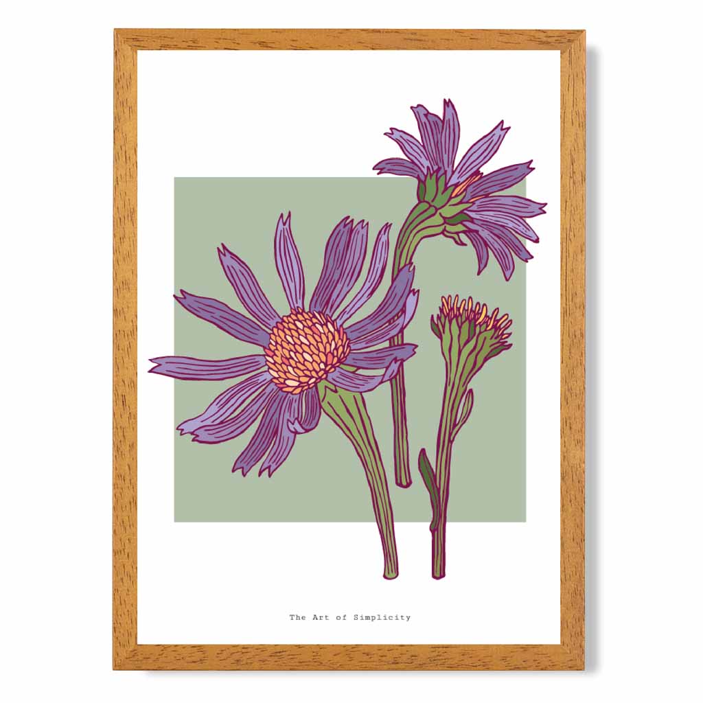 Minimal Green, Purple Harmony Flower Art Print | Wall Art Plaza UK