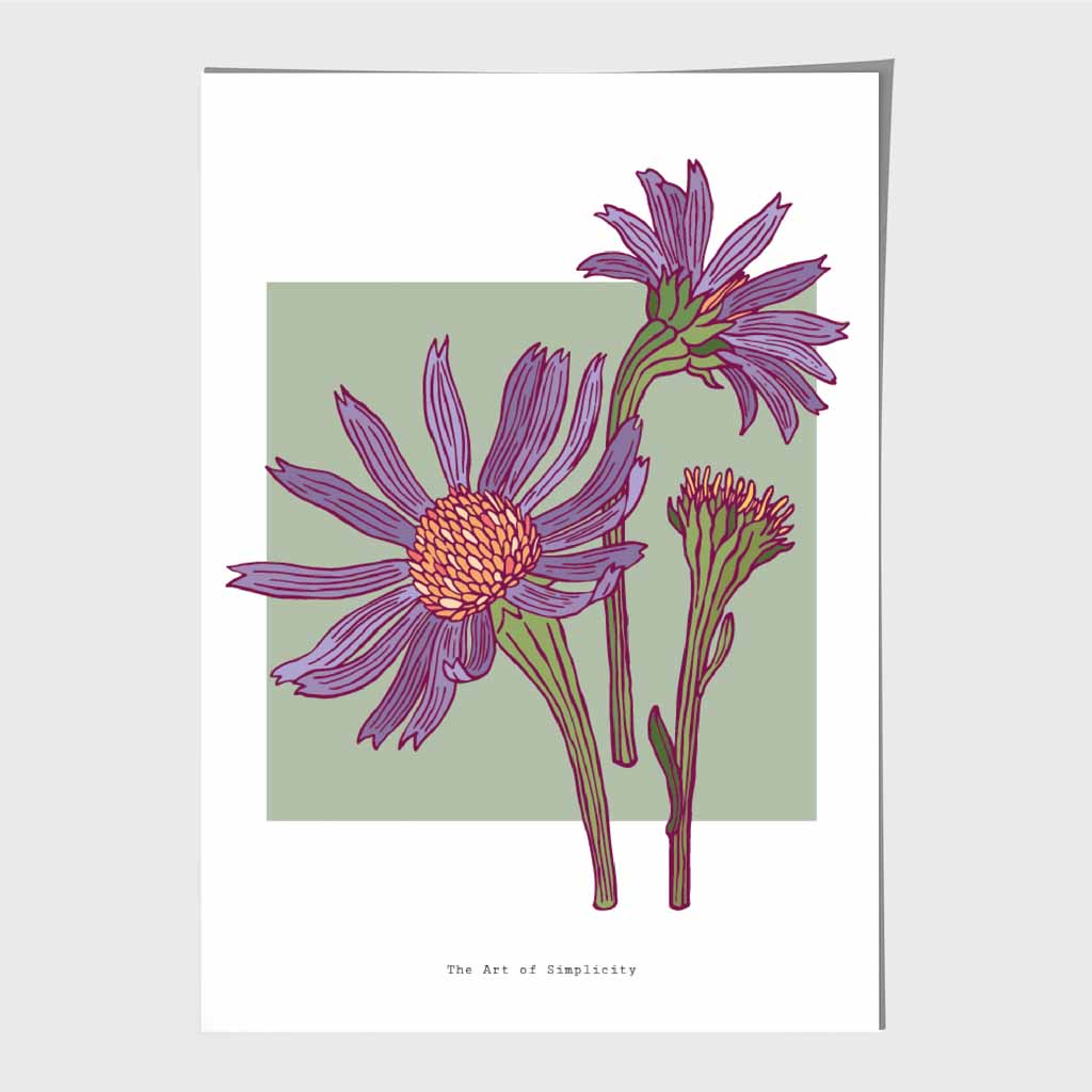 Minimal Green, Purple Harmony Flower Art Print | Wall Art Plaza UK